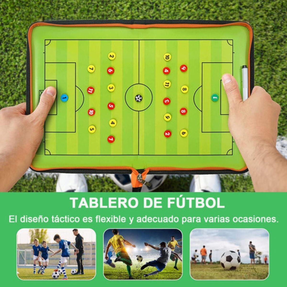 Tablas Tácticas De Soccer Imantada Con Marcador Y Fichas, verde/negro