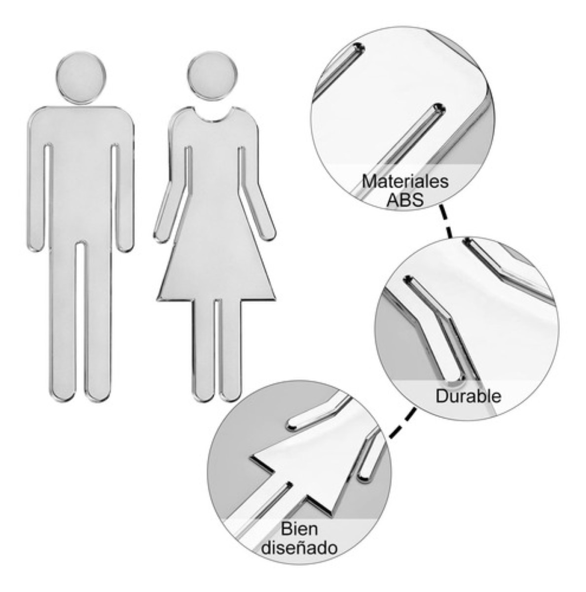 Letrero De Baño De Mujer Y Hombre, 2 Piezas plata