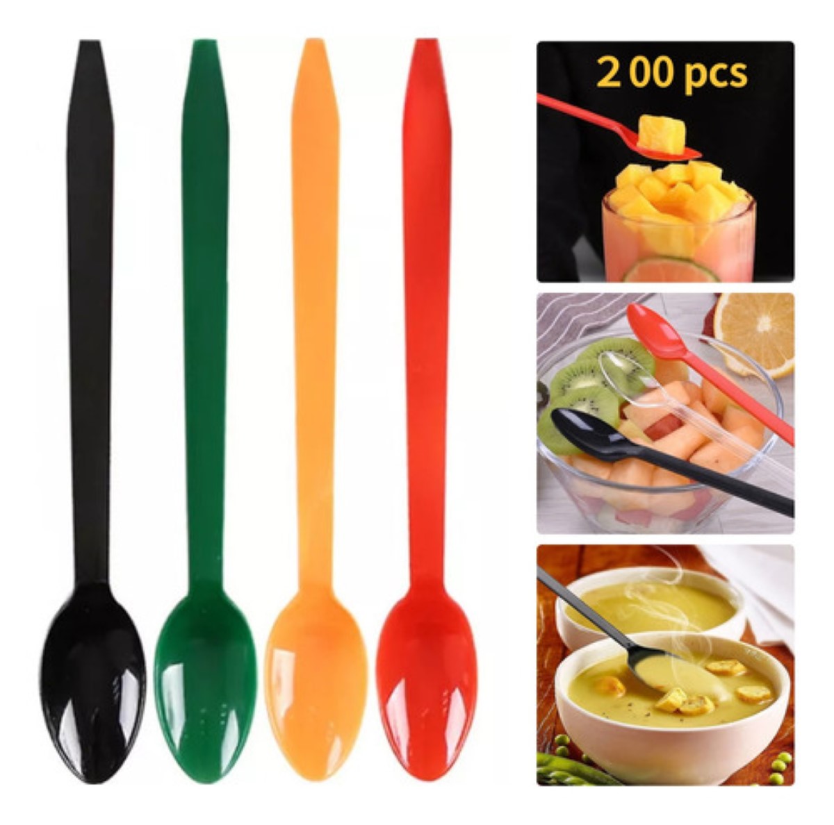 Cucharas Plástico Cucharas Desechables Para Refrescos 200 pzs colores