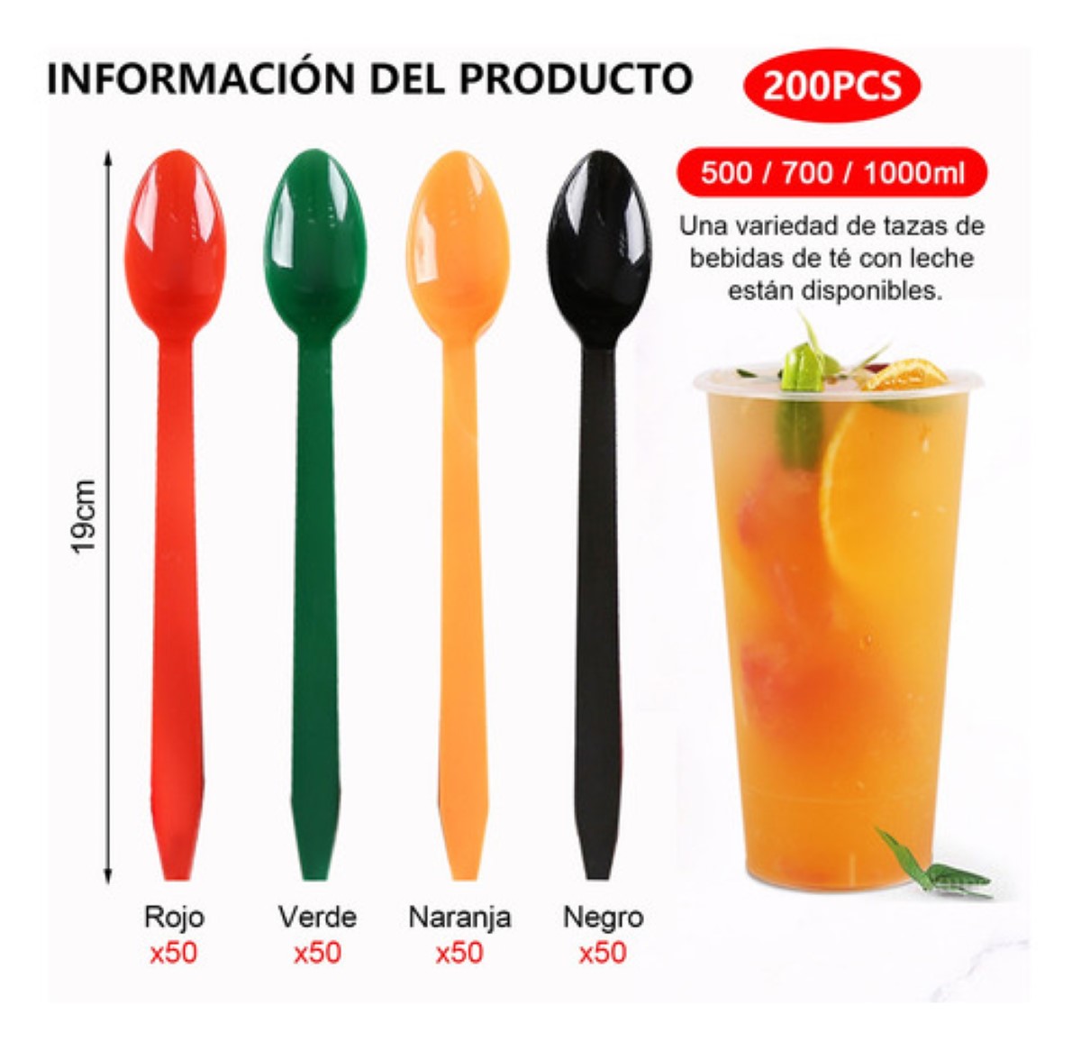 Cucharas Plástico Cucharas Desechables Para Refrescos 200 pzs colores