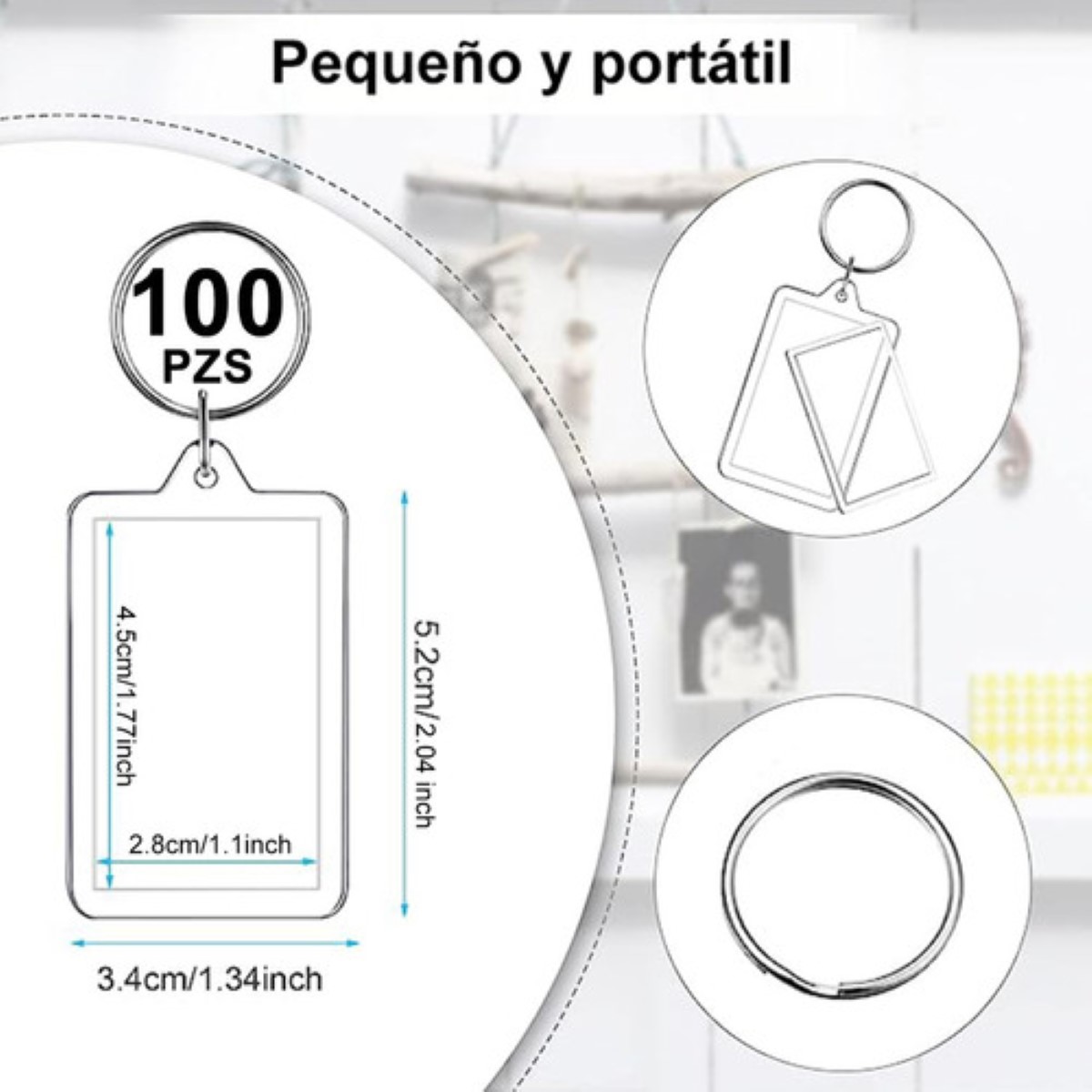 Llaveros De Fotos rectangular Acrílico 100 Pcs Transparente 