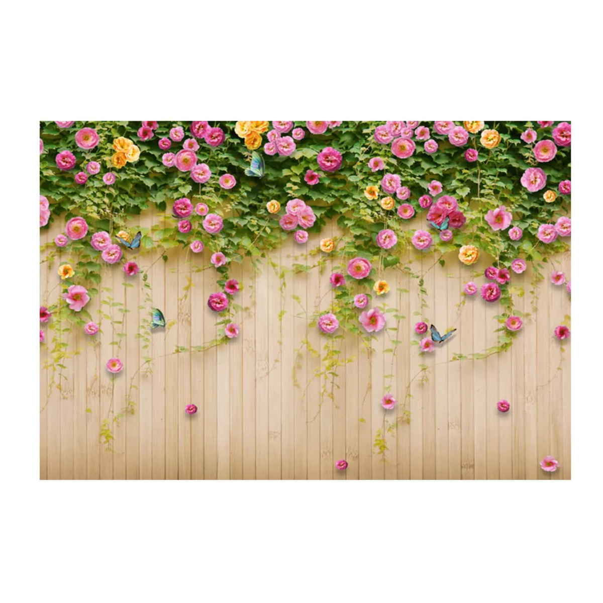 Fondo Fotográfico Vinilo Diseño De Flores Y Madera 2.2x1.5m