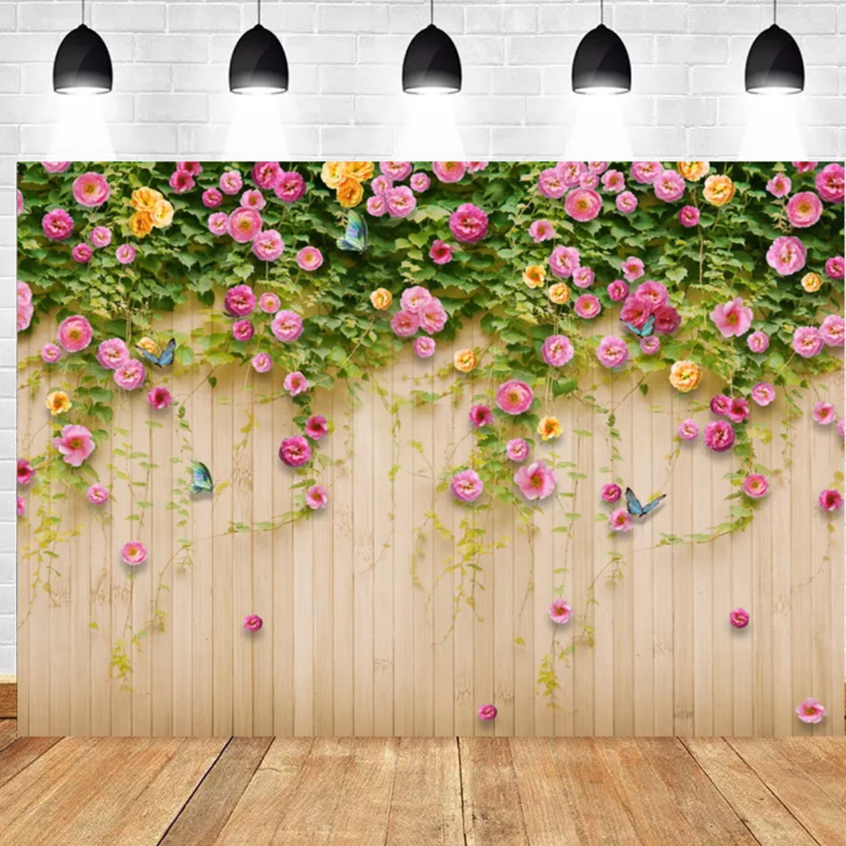 Fondo Fotográfico Vinilo Diseño De Flores Y Madera 2.2x1.5m