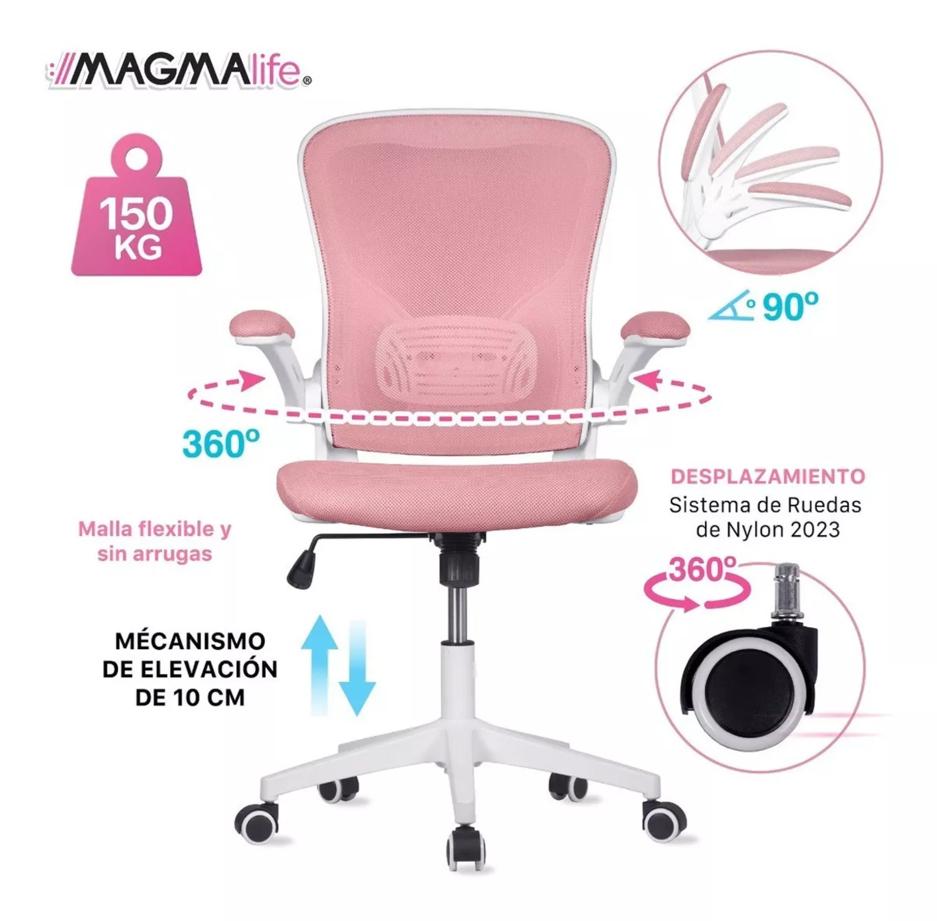 Silla Oficina Cosmo, Ejecutiva De Escritorio Ergonómica Color Rosa