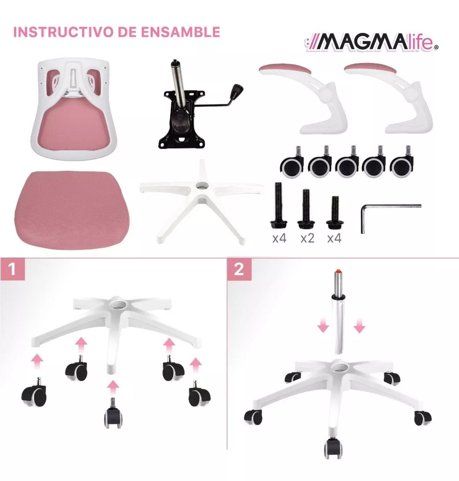 Silla Oficina Cosmo, Ejecutiva De Escritorio Ergonómica Color Rosa