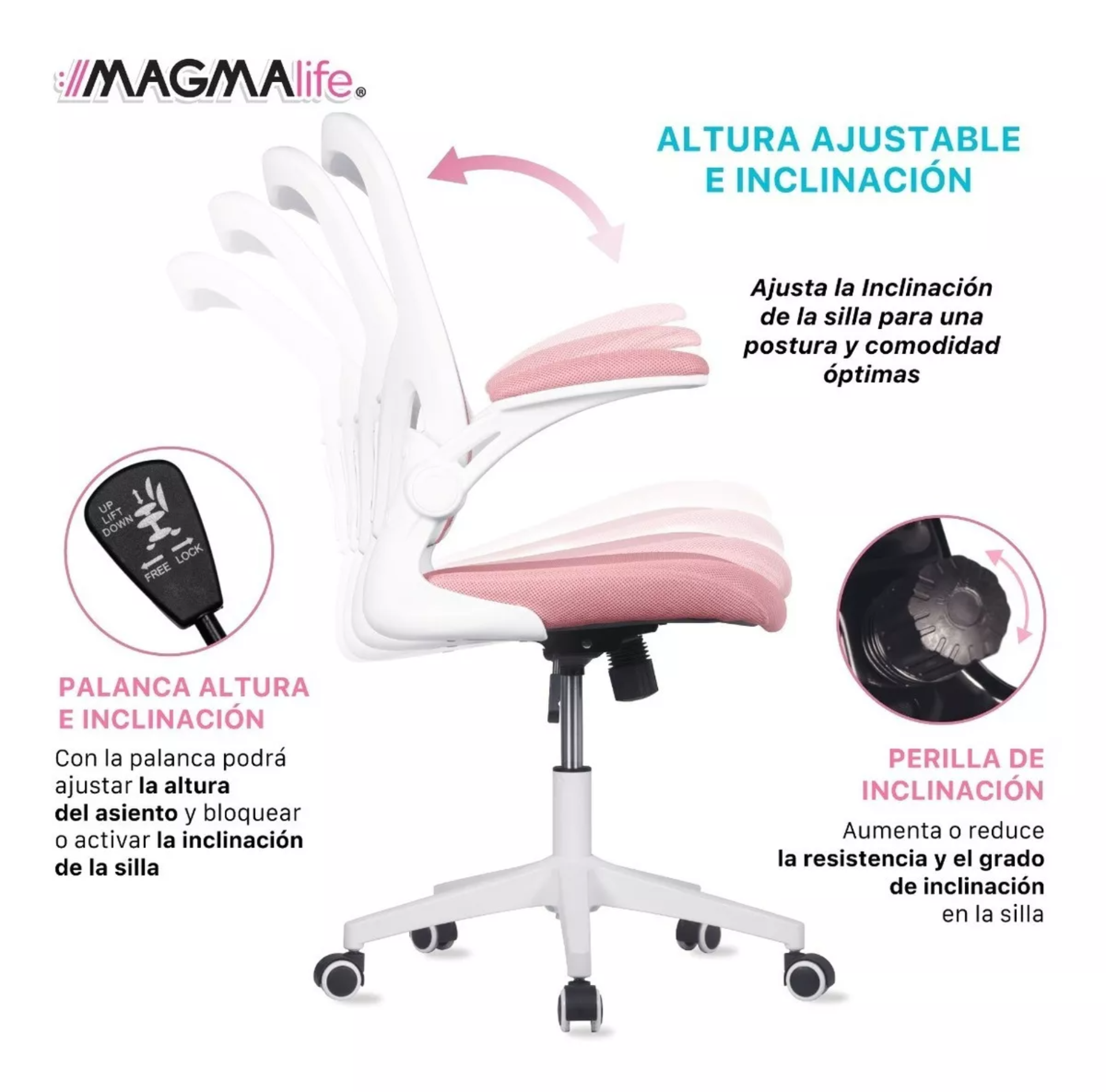 Silla Oficina Cosmo, Ejecutiva De Escritorio Ergonómica Color Rosa