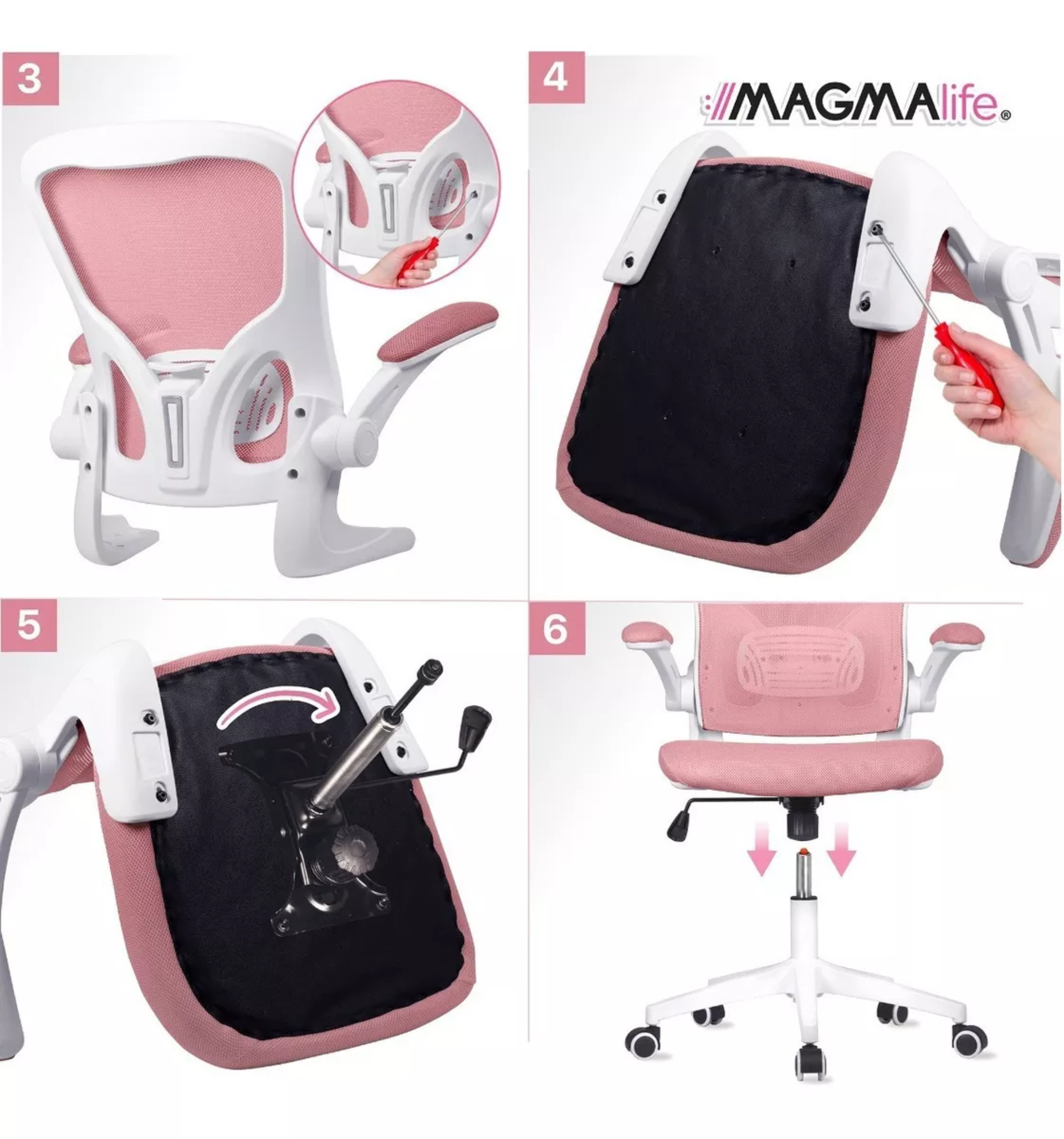 Silla Oficina Cosmo, Ejecutiva De Escritorio Ergonómica Color Rosa