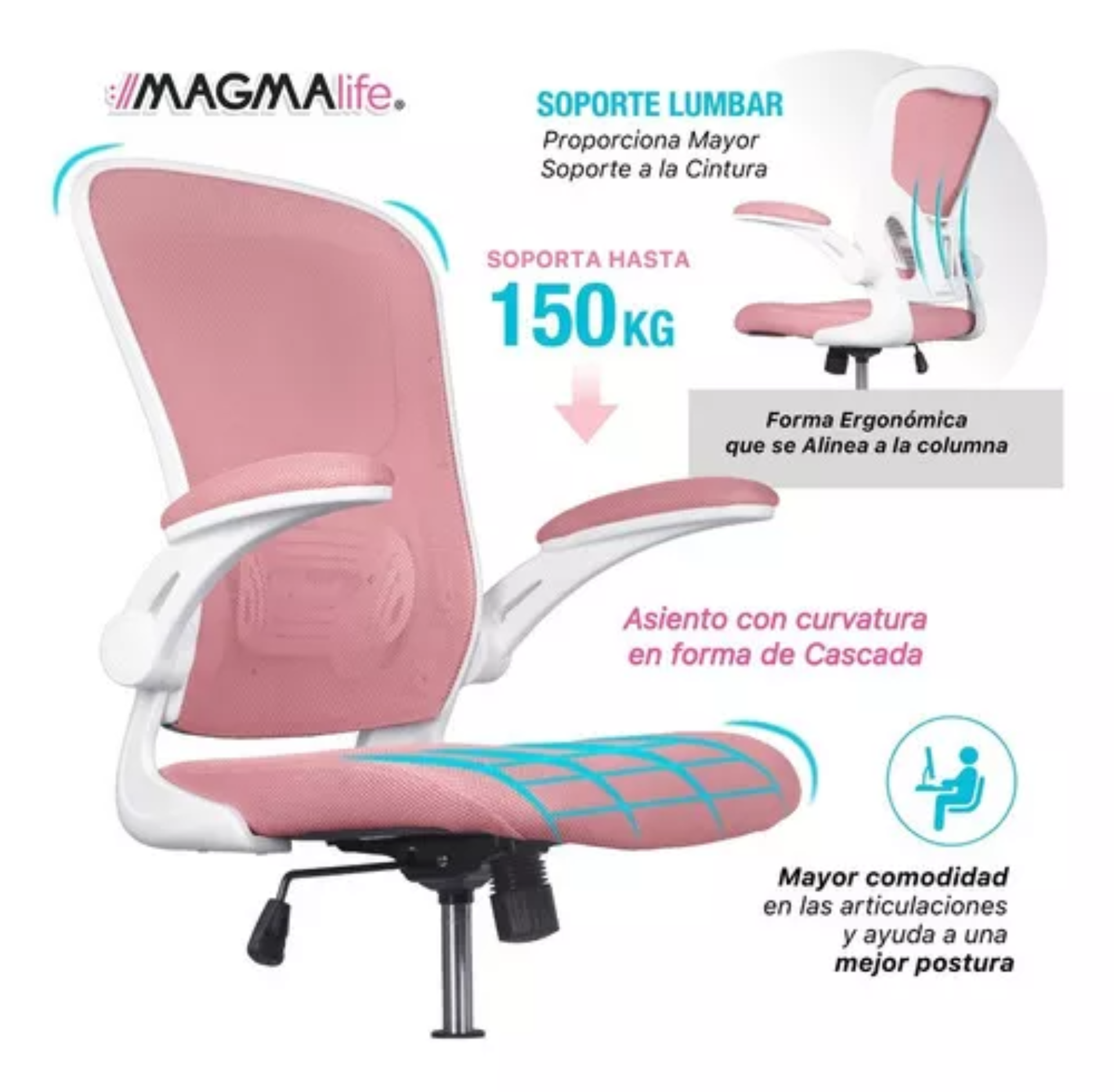 Silla Oficina Cosmo, Ejecutiva De Escritorio Ergonómica Color Rosa