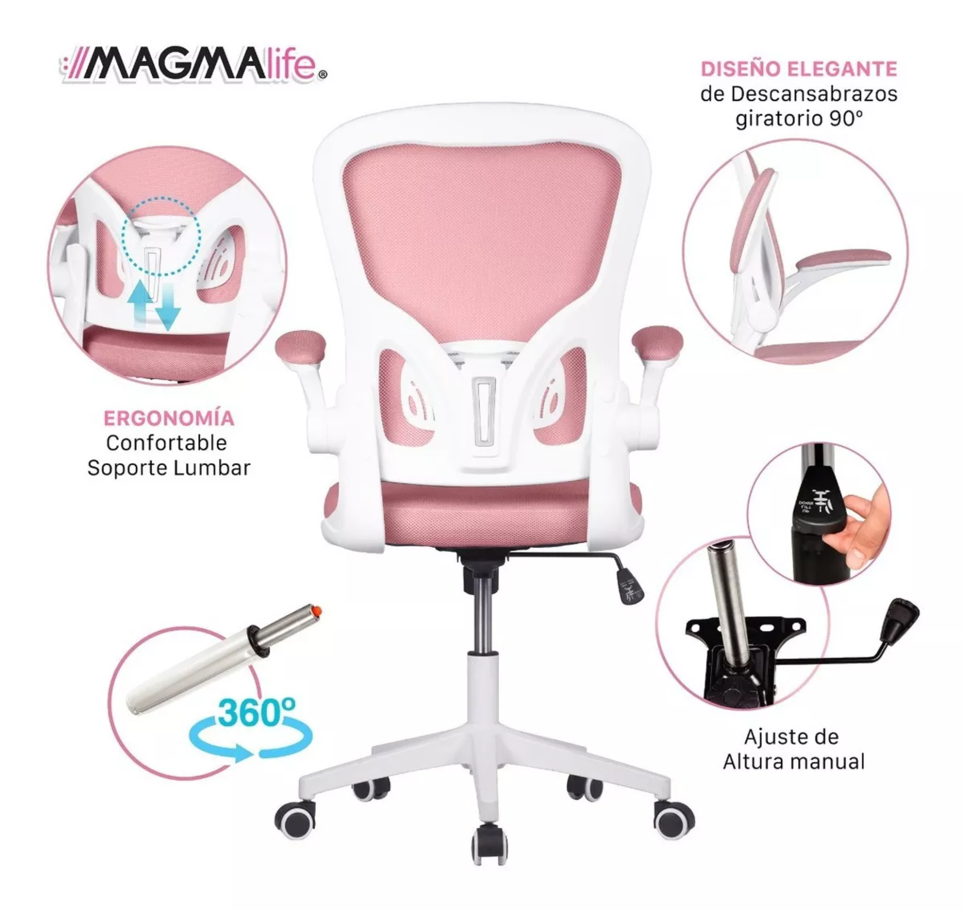 Silla Oficina Cosmo, Ejecutiva De Escritorio Ergonómica Color Rosa