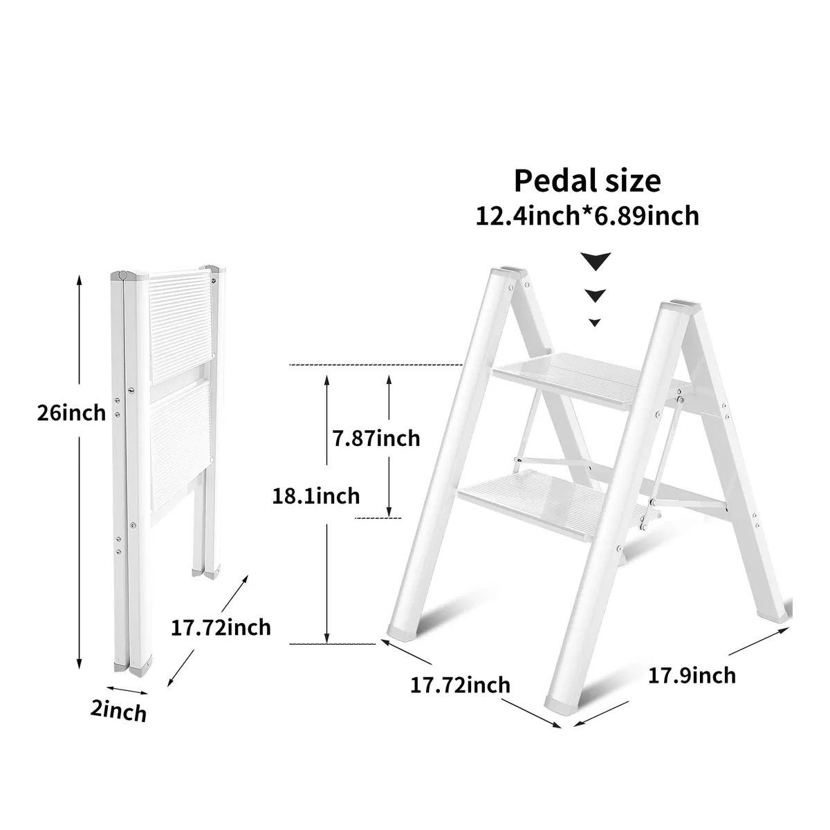 Escalera De Aluminio Ligera De 2 Peldaños Para El Hogar, 330 Blanco