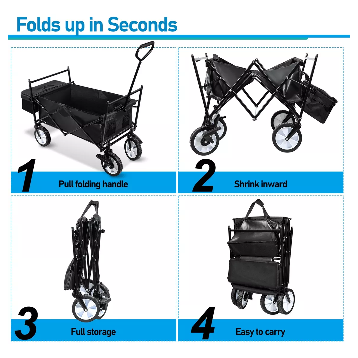 Carrito Vagón Plegable Techo Multiuso Camping Marco De Carga Negro