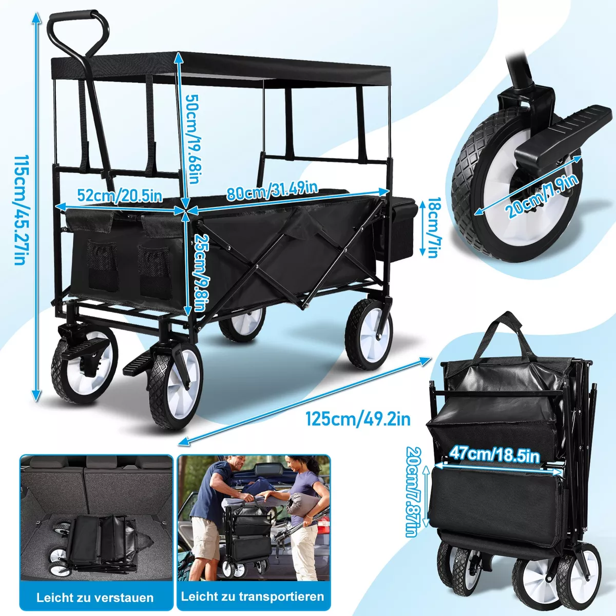 Carrito Vagón Plegable Techo Multiuso Camping Marco De Carga Negro
