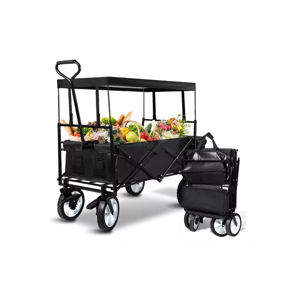 Carrito Vagón Plegable Techo Multiuso Camping Marco De Carga Negro