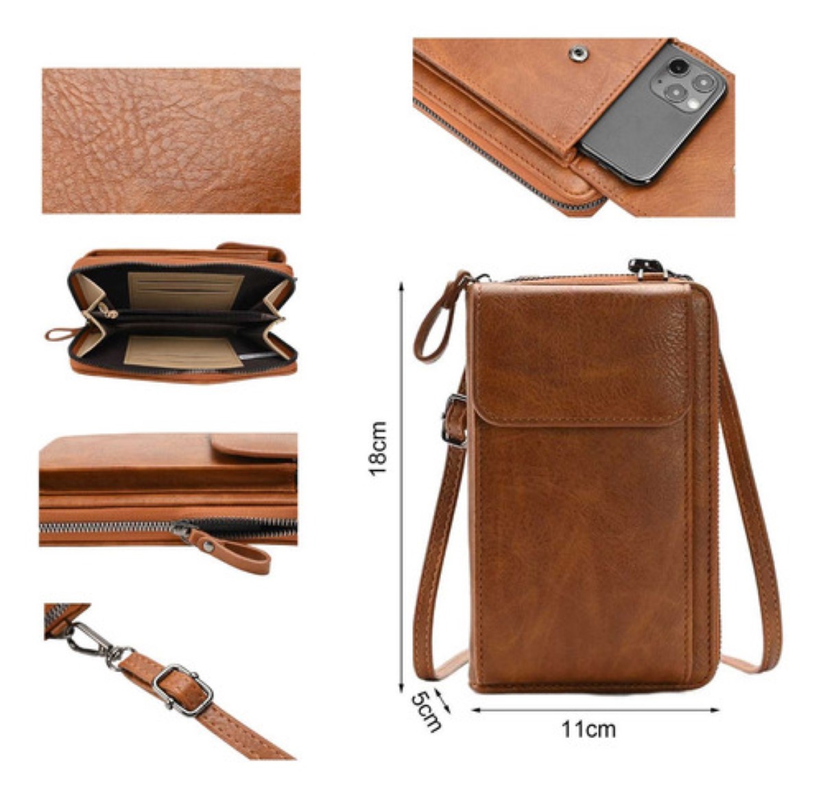 Bolso Bandolera Mujer Para Celular Cartera Crossbody Cuero Negro