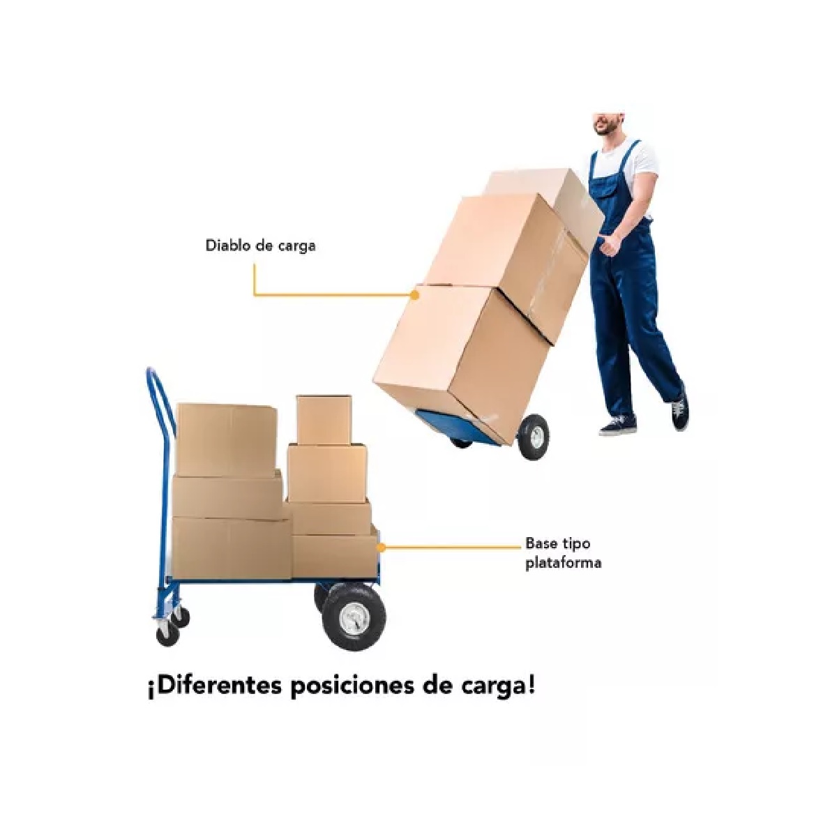 Diablito Carga Plataforma Rueda Neumatica 400kg Diablo Acero