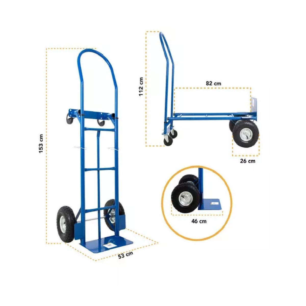 Diablito Carga Plataforma Rueda Neumatica 400kg Diablo Acero