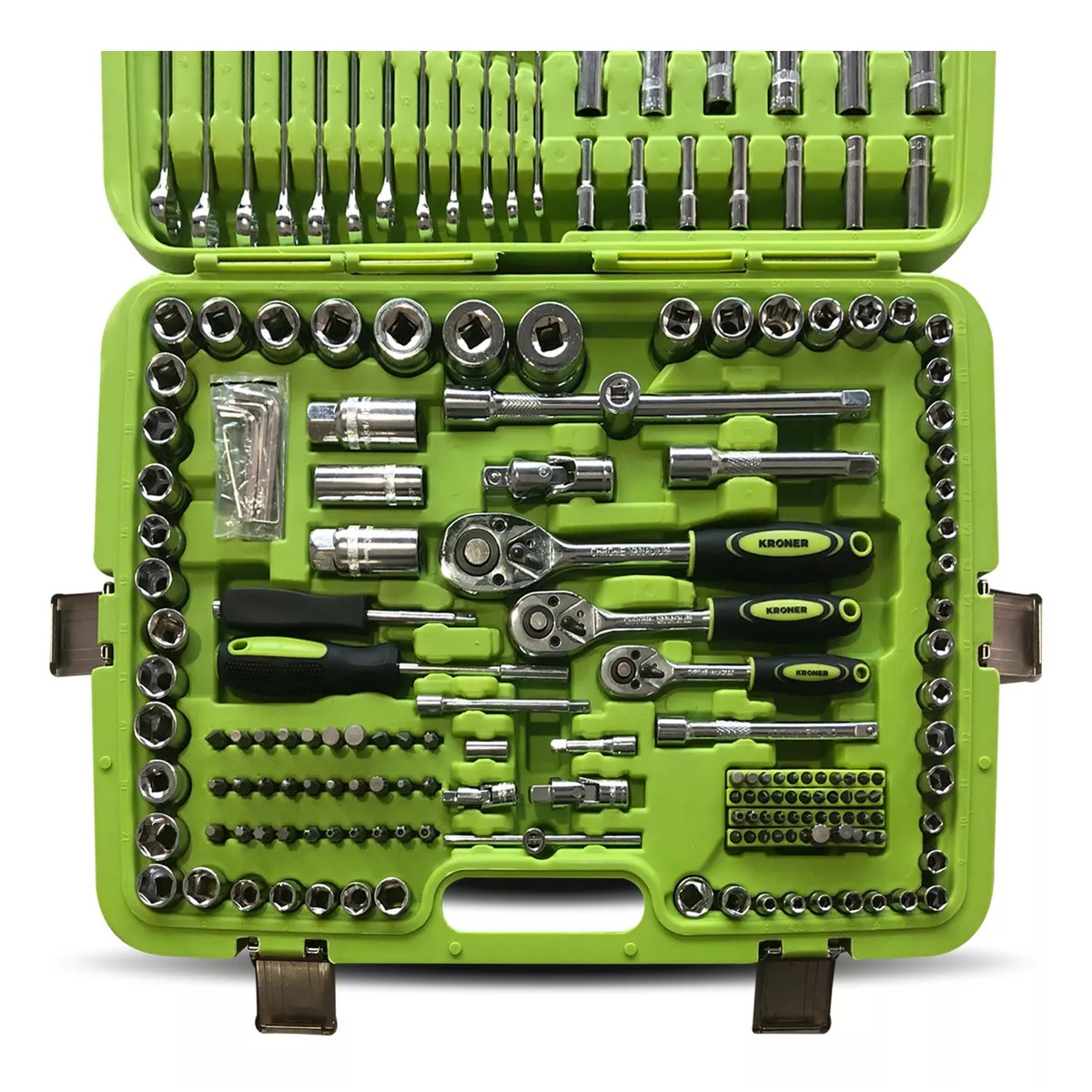 Kit Juego De Dados Llaves Y Puntas 216 Pzas Cromo V. Color Verde lima
