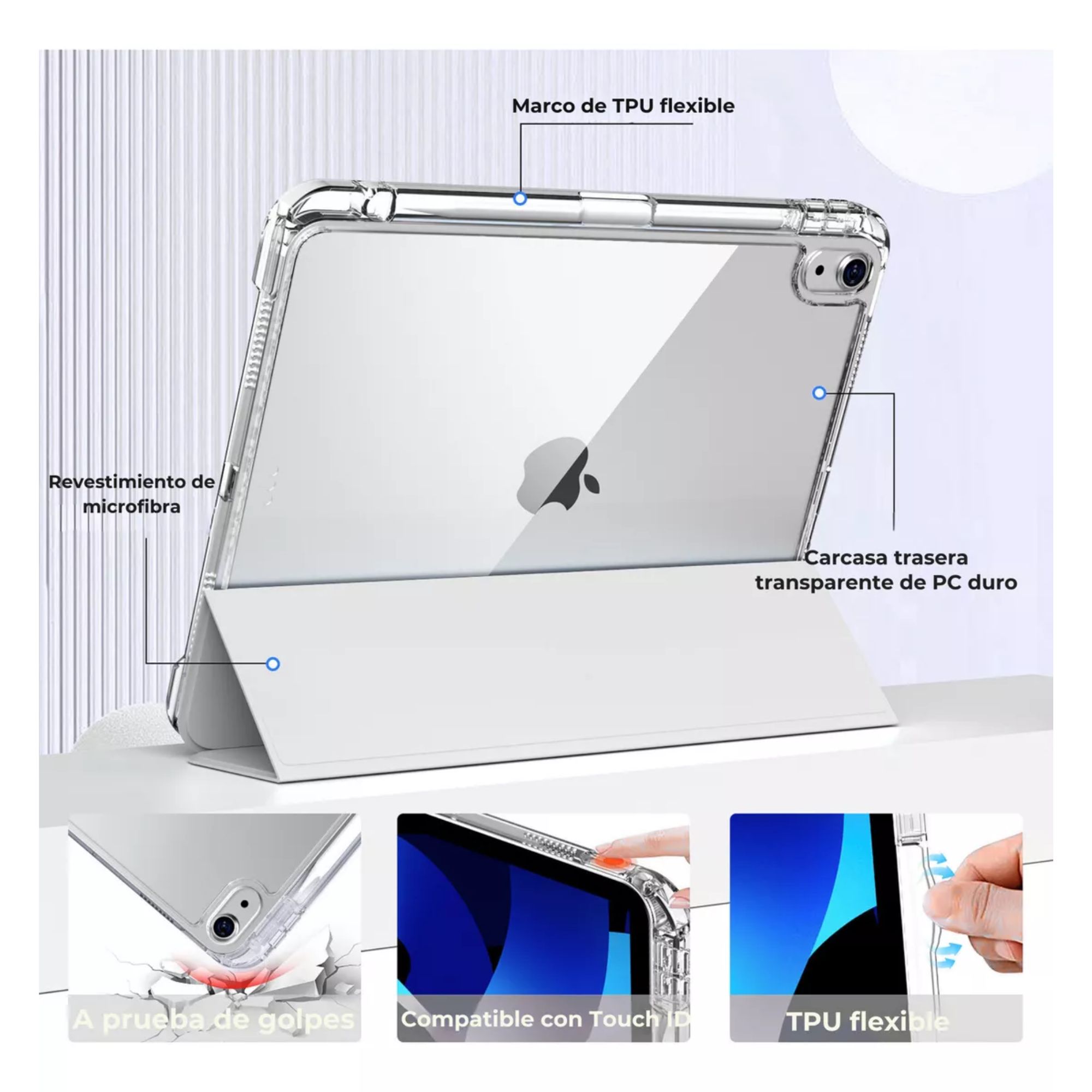 Funda Para iPad Air 4th 5th M2 11 2024 Smart Cover Soporte Color Gris