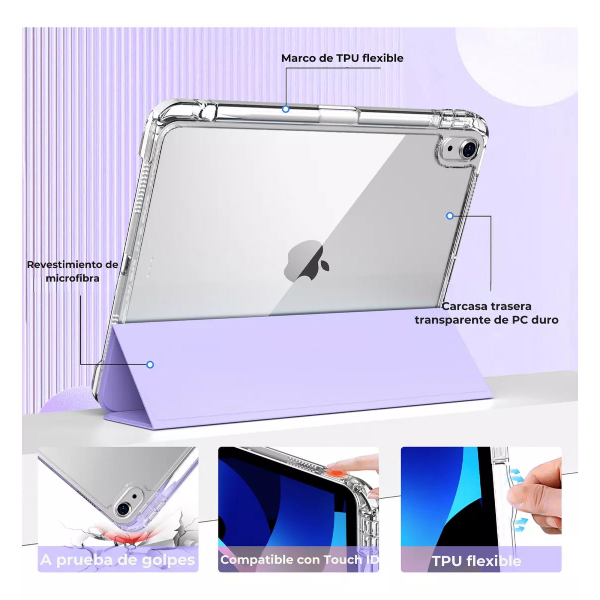 Funda Para iPad Air 4th 5th M2 11 2024 Smart Cover Soporte Color Lila