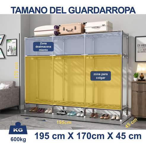195cm Armario Armable Ropero Armable Reforzado Metal Closet