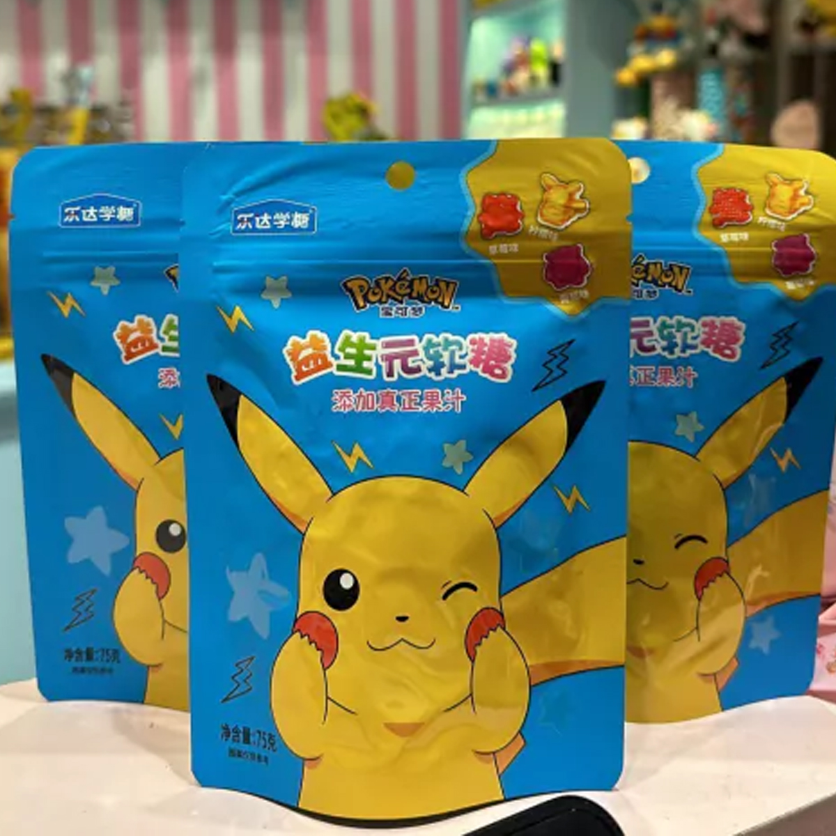 Gomitas Pokemon Sabores Durazno, Fresa Y Mora Azul 75g