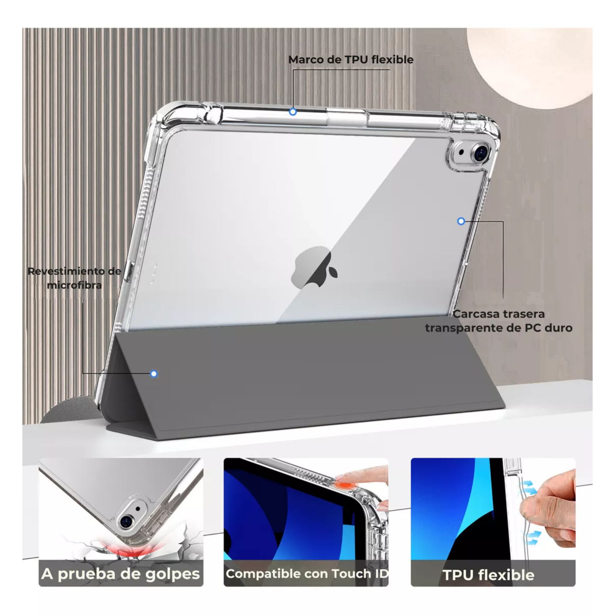 Funda Para iPad 10th 10.9 2022 Smart Cover Soporte Plegable Color Negro