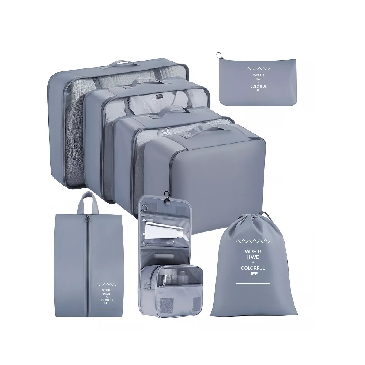 Organizadores De Maletas Para Viaje Impermeable Set 8 Piezas Color Gris