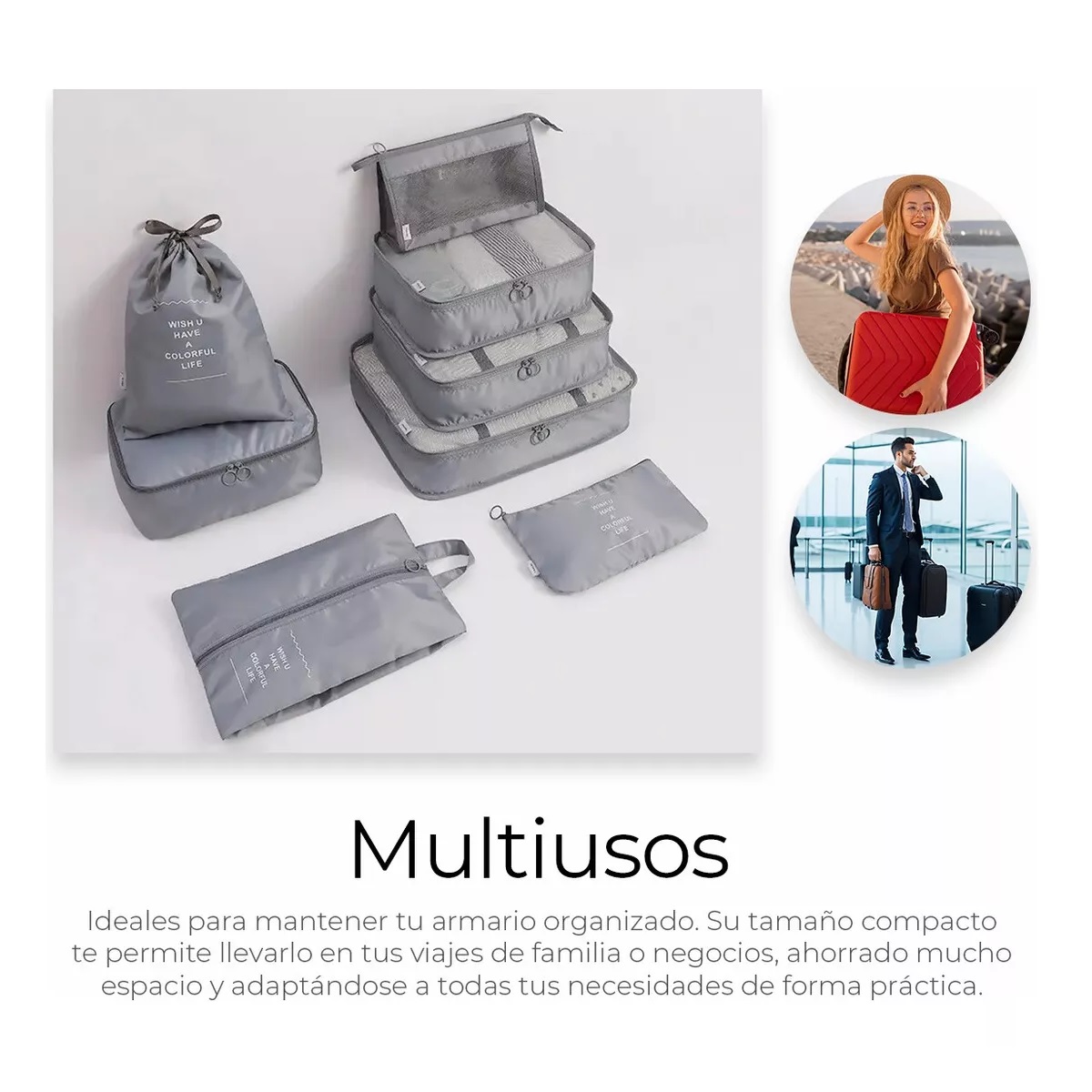 Organizadores De Maletas Para Viaje Impermeable Set 8 Piezas Color Gris