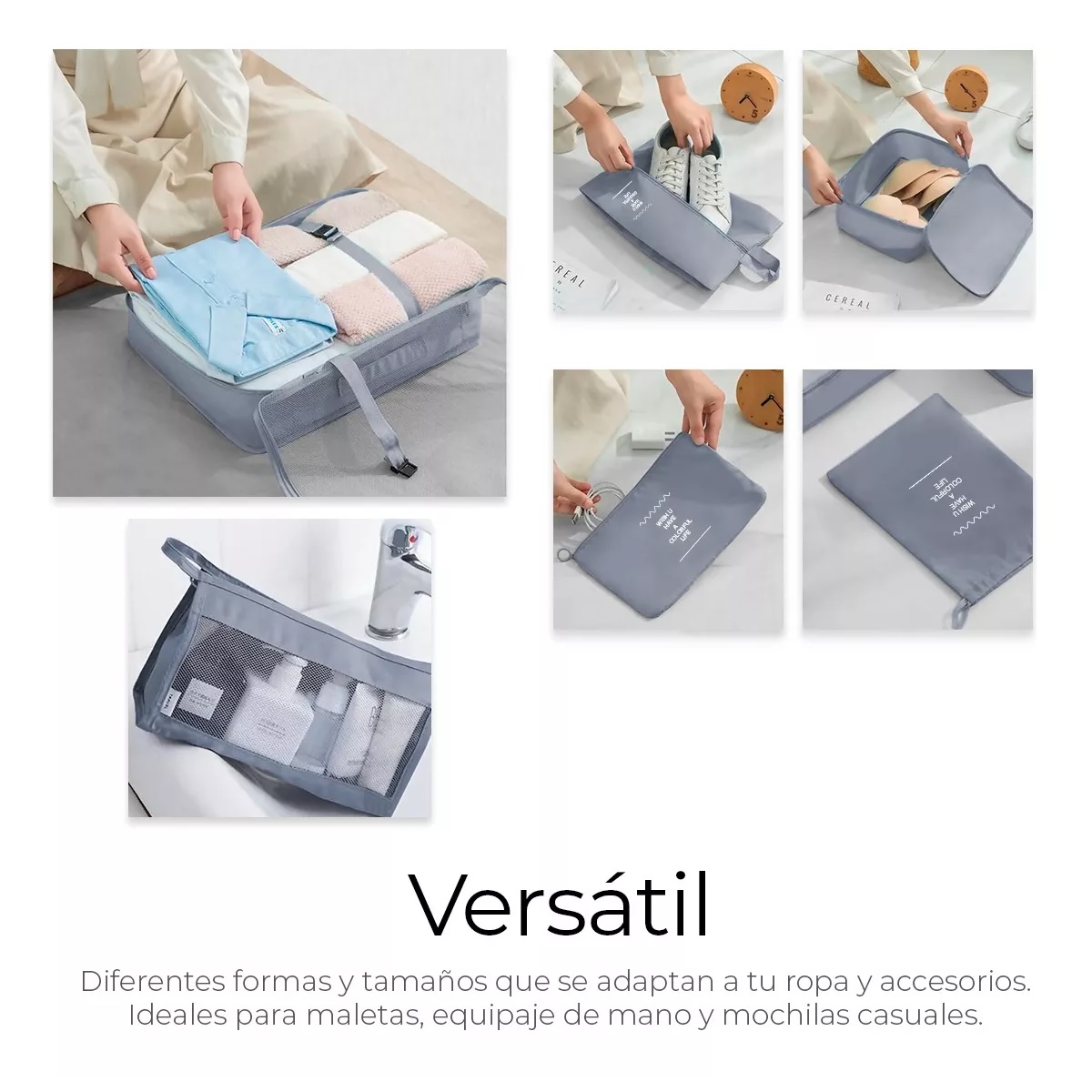 Organizadores De Maletas Para Viaje Impermeable Set 8 Piezas Color Gris