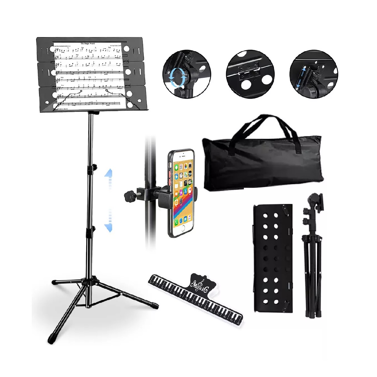 Atril Para Partituras Ajustable Plegablecon Soportes Y Clip
