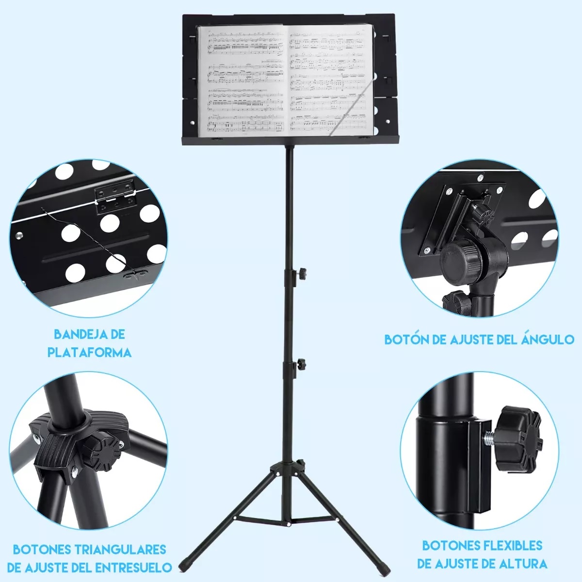 Atril Para Partituras Ajustable Plegablecon Soportes Y Clip