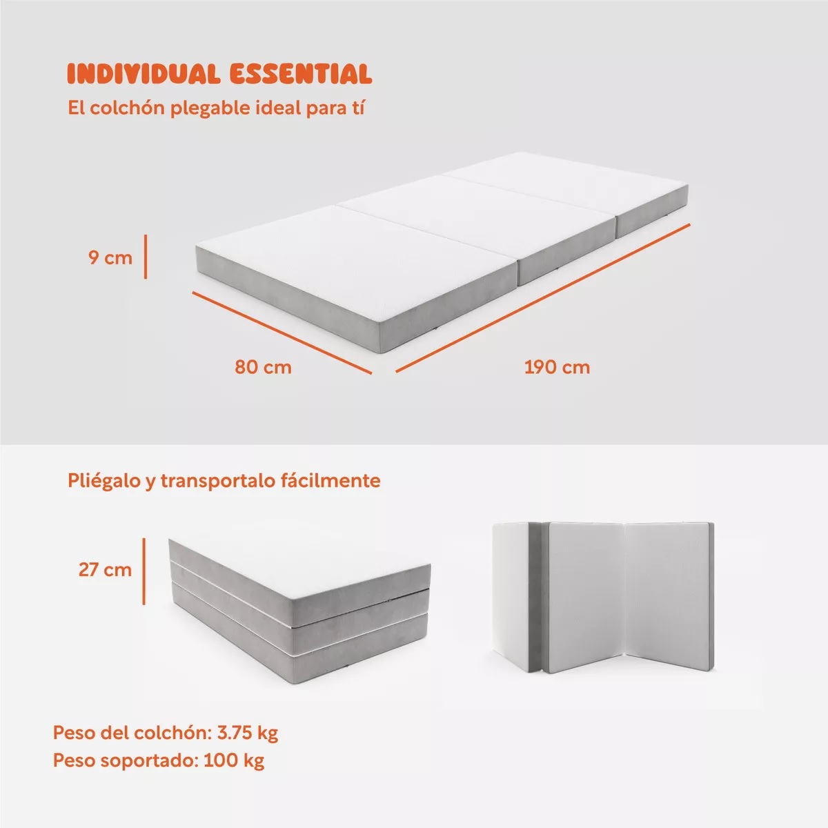 Colchoneta Plegable Individual 80 Cm Con Maleta Transportadora Blanco