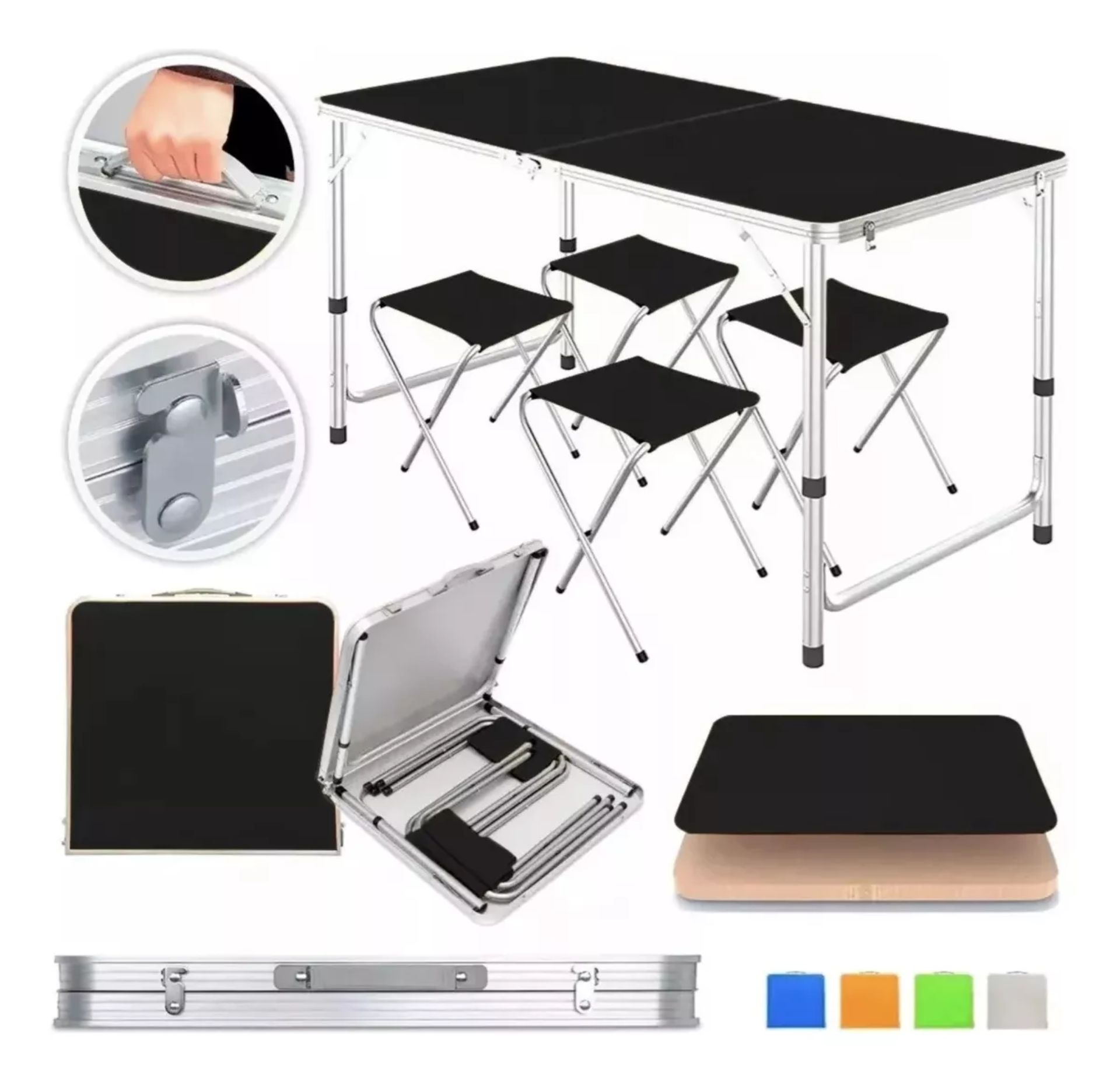 Mesa Plegable Tipo Portafolio 1.20 M Con 4 Sillas Portatil