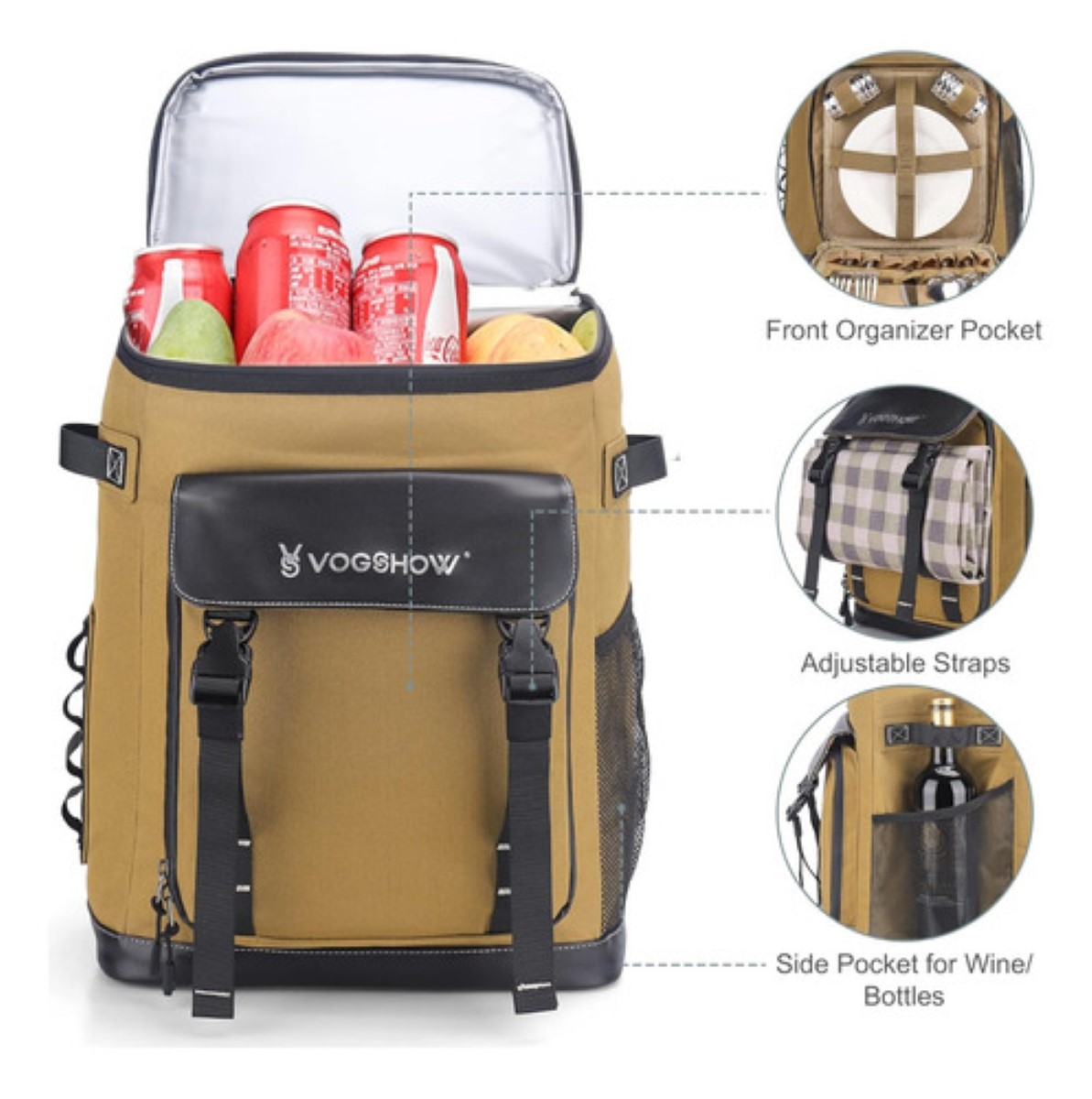 Mochila Hielera Bolsa Termica Portátil Impermeable De 30l Caqui