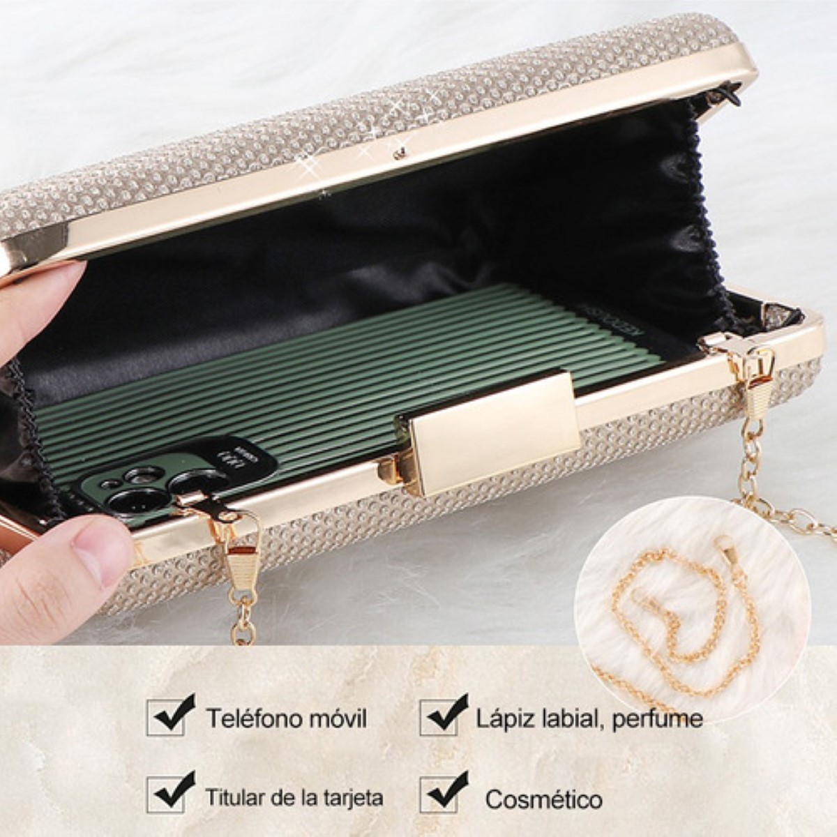 Bolso De Mano Brillantes De Dama Para Cóctel, Fiesta, Boda Oro/Rosa