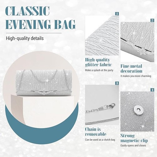 Bolso De Mano Brillantes Bolsa De Embrague Para Fiesta Plateado