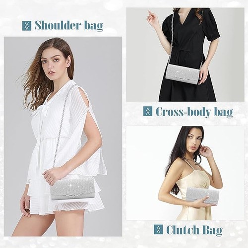Bolso De Mano Brillantes Bolsa De Embrague Para Fiesta Plateado
