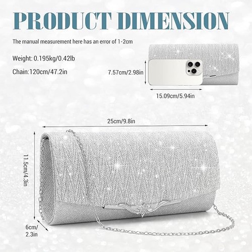 Bolso De Mano Brillantes Bolsa De Embrague Para Fiesta Plateado