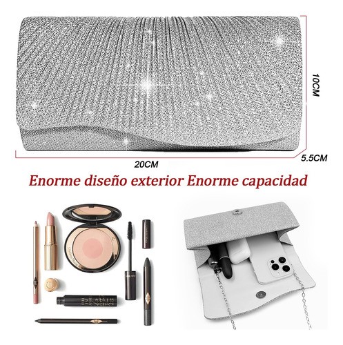 Bolso De Noche Embrague Para Mujer De Fiesta Y Boda Plateado
