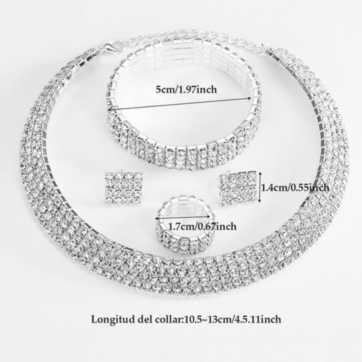 Conjunto De Joyas De Lujo Collar Pendientes Pulsera Anillo plata