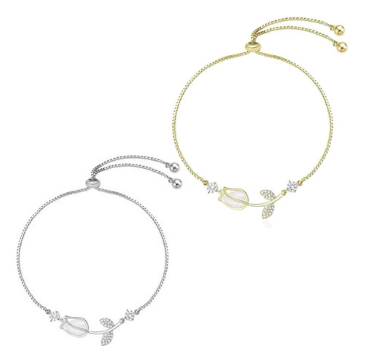 2pz Pulsera Para Dama Hermoso Tulipán Sofisticado Y Elegante color Oro