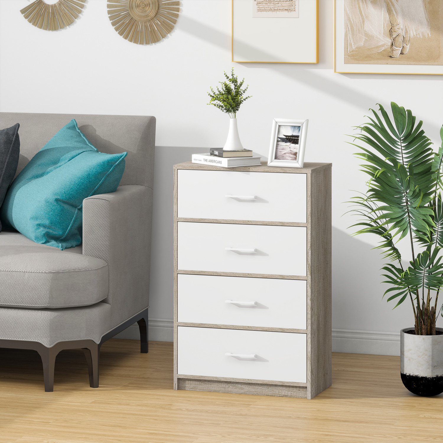 Mueble Comoda Cajonera 4 Cajones Tela Estructura Acero Mdf