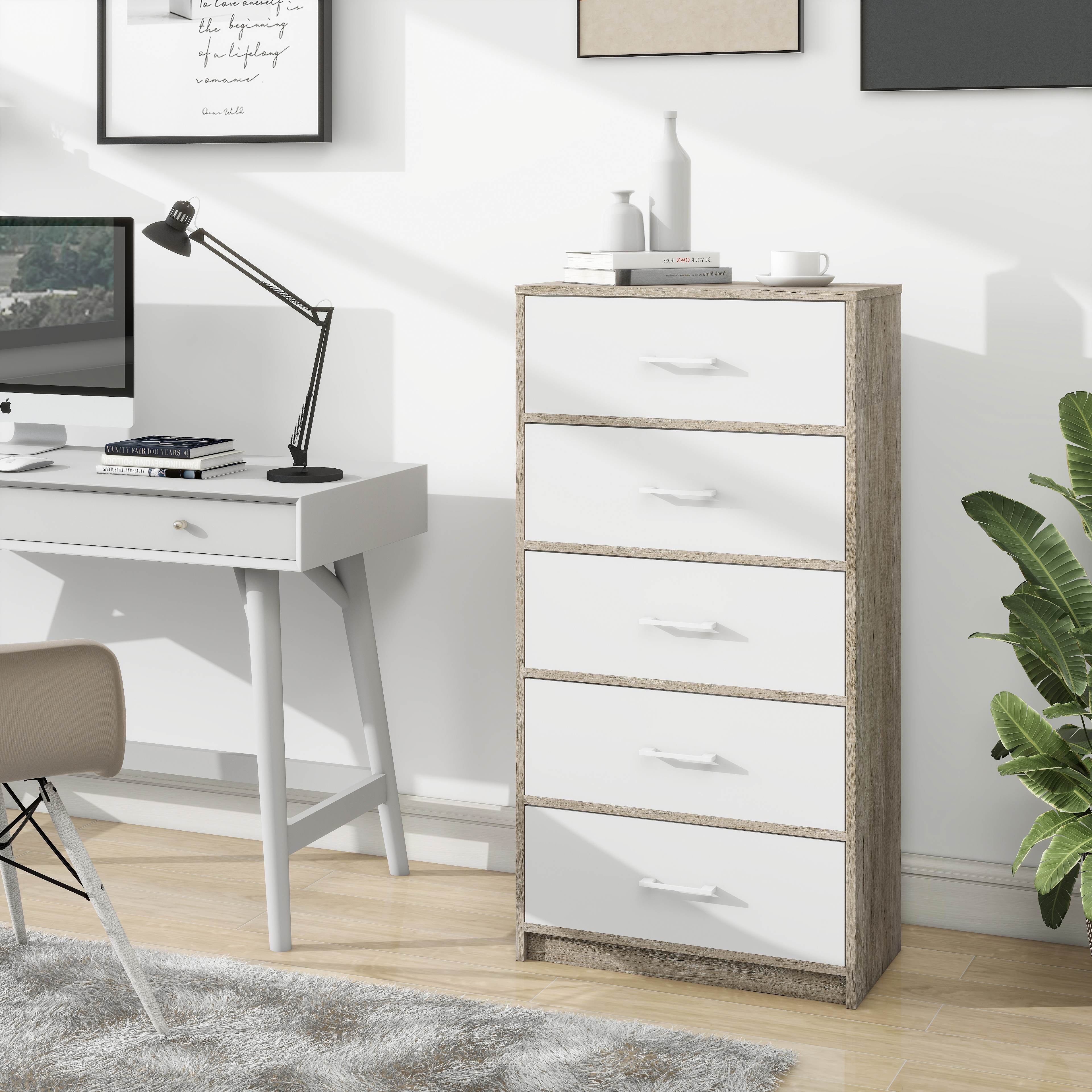 Mueble Comoda Cajonera 5 Cajones Tela Estructura Acero Mdf