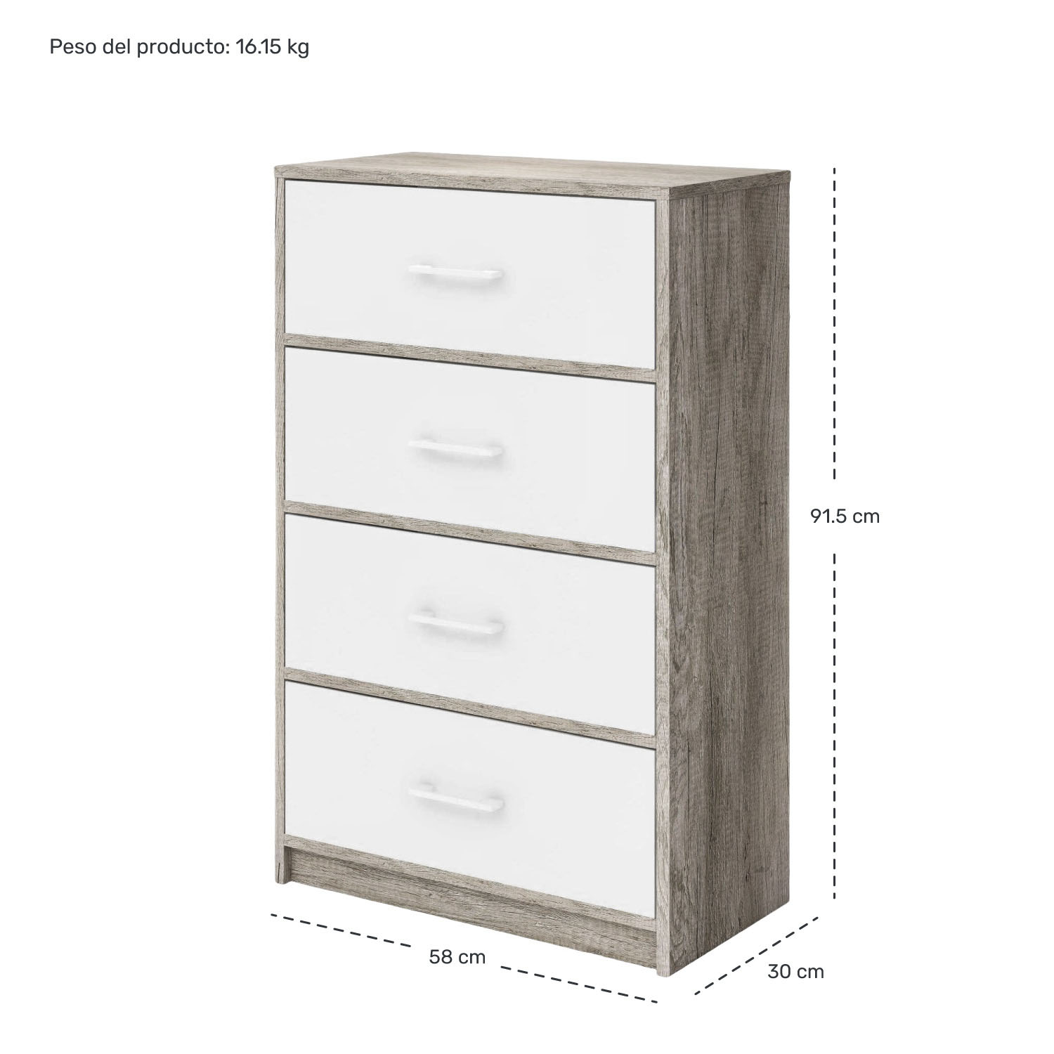 Mueble Comoda Cajonera 4 Cajones Tela Estructura Acero Mdf