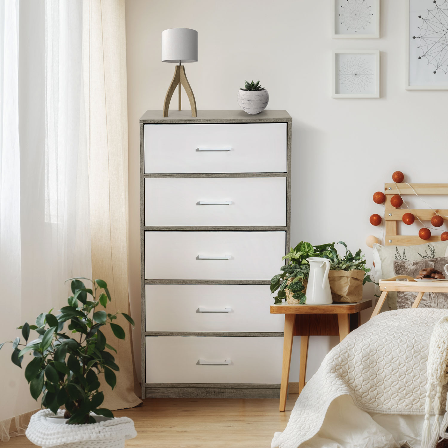 Mueble Comoda Cajonera 5 Cajones Tela Estructura Acero Mdf