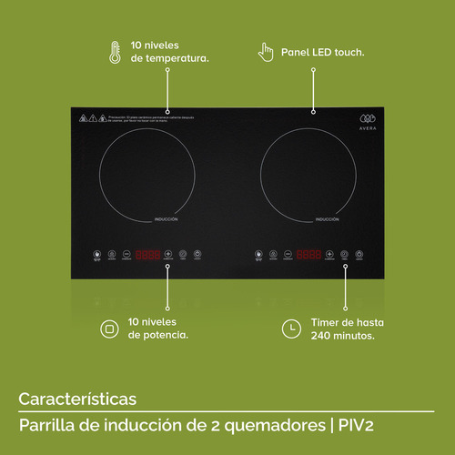 Avera Parrilla De Inducción De 2 Zonas Estufa Eléctrica Piv2 Color Negro