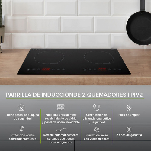 Avera Parrilla De Inducción De 2 Zonas Estufa Eléctrica Piv2 Color Negro