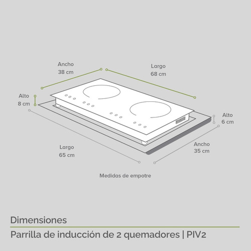 Avera Parrilla De Inducción De 2 Zonas Estufa Eléctrica Piv2 Color Negro