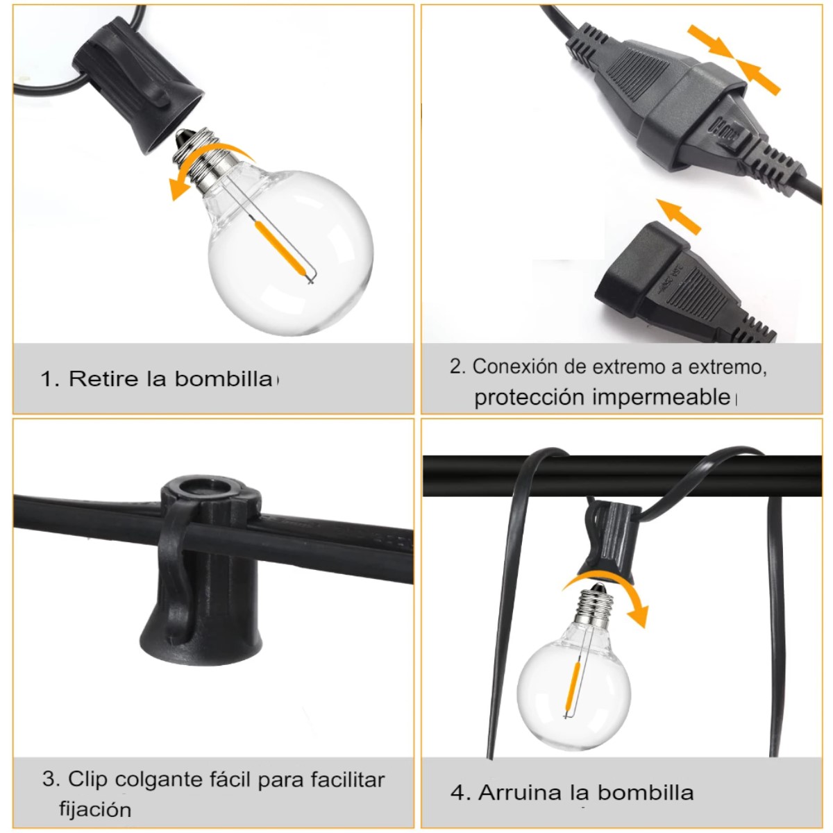 Guirnalda tira luces 7.6M exteriores bombilla Led impermeable inastillable cadena decoración Patio