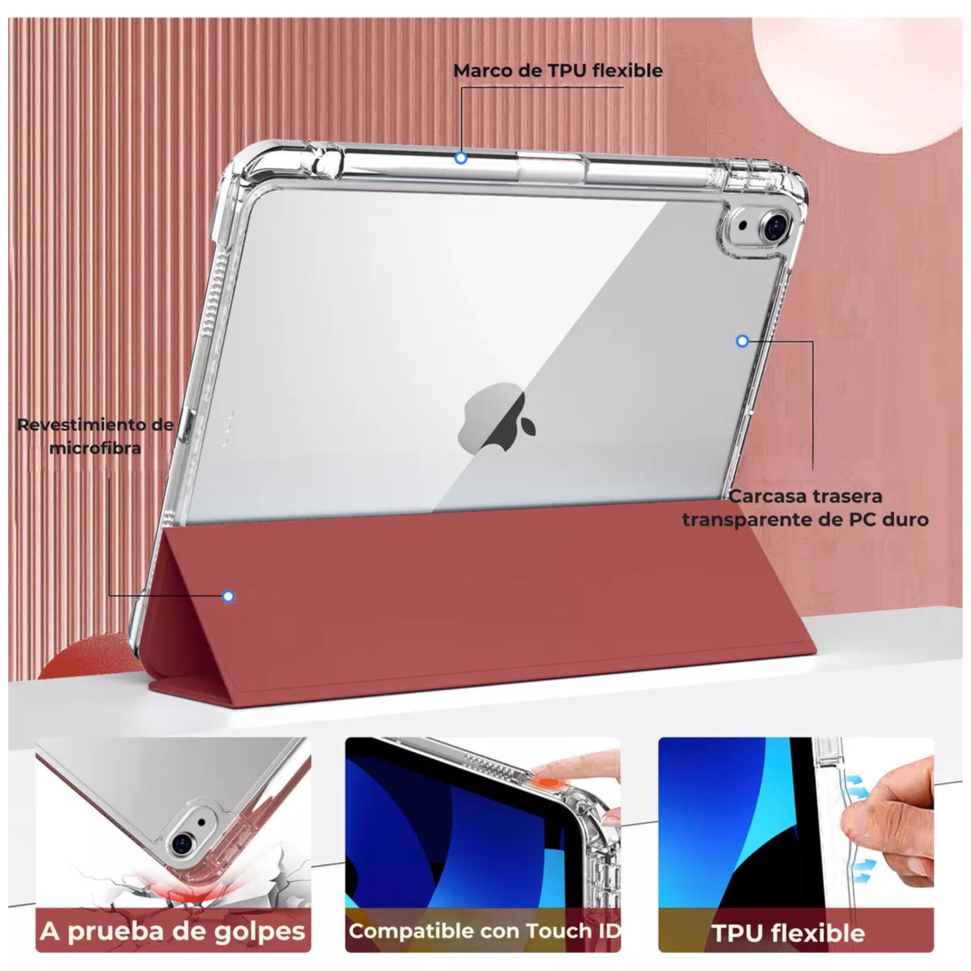 Funda Para iPad Pro 11 2018/2020/2022 Smart Cover Soporte Color Rojo